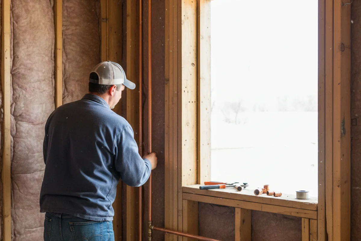 Licensed plumber running new copper supply lines in a Walkerton home